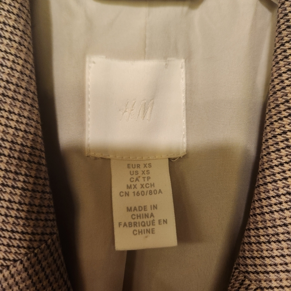 H&M Houndstooth wool-blend blazer Beige Tan Size XS - Picture 3 of 6